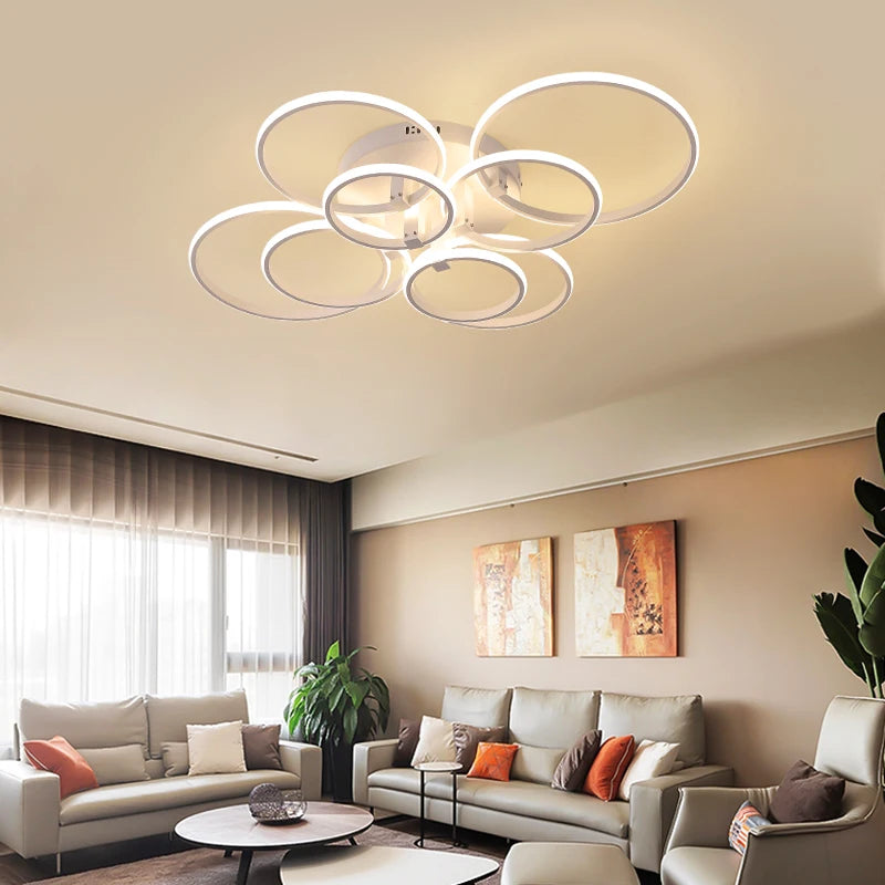 "Captivating LED Circle Rings Ceiling Light, a modern and unique lighting fixture that adds a touch of sophistication to any space. The circular design and LED illumination create a stylish and contemporary ambiance. Perfect for enhancing your interior decor with a blend of innovation and elegance."