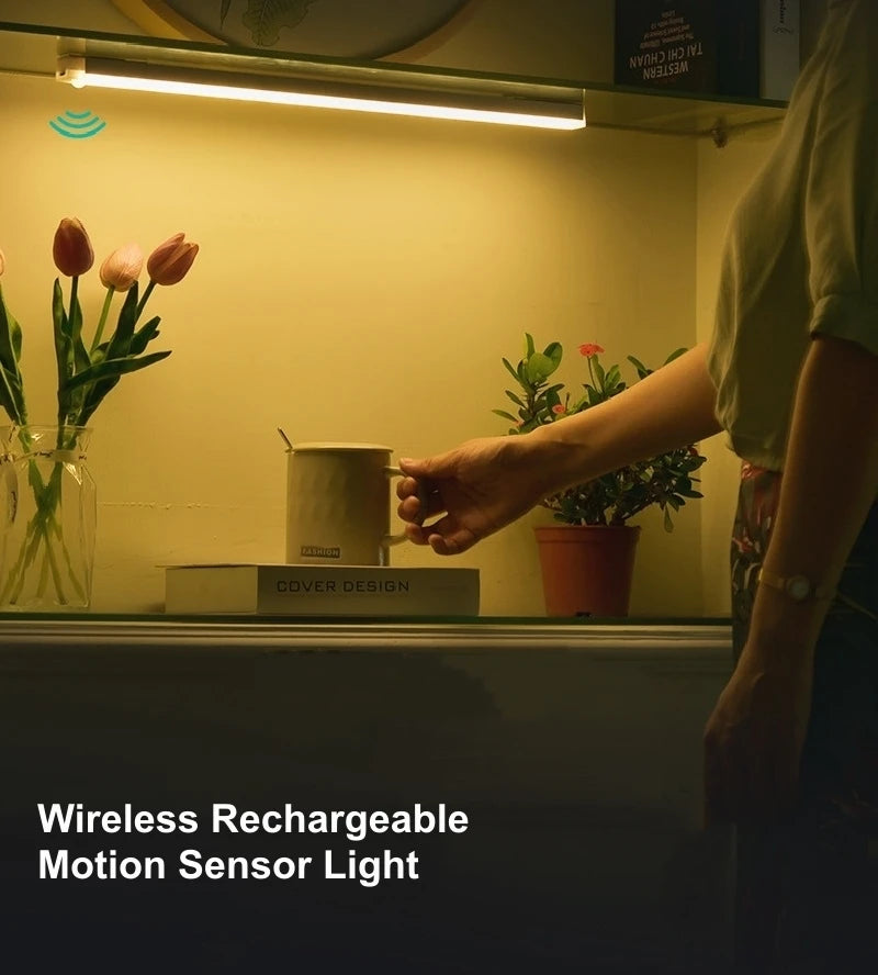 Rechargeable LED motion sensor bar light illuminating the night